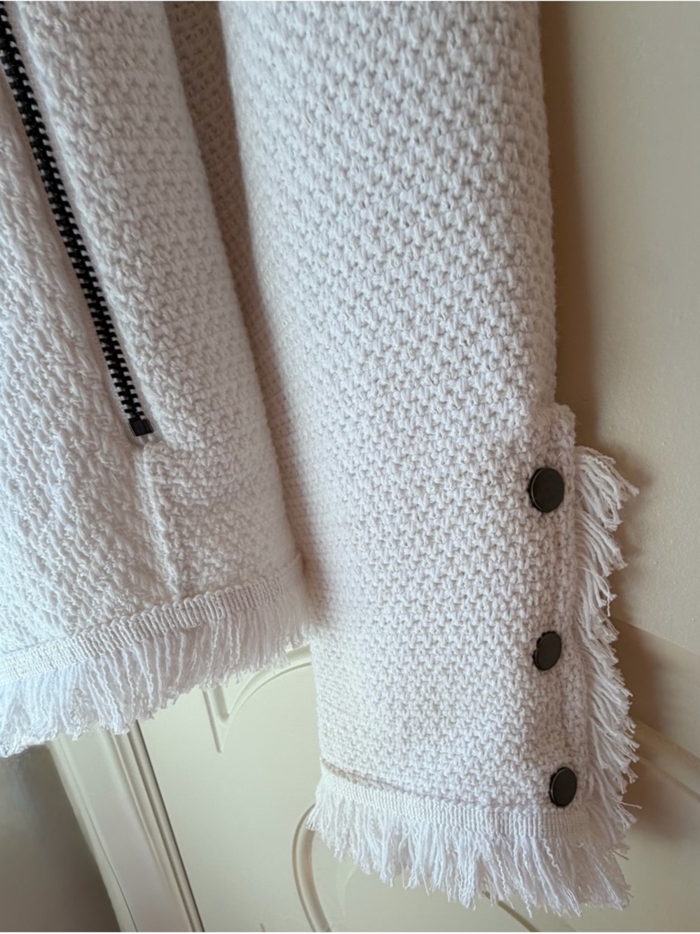 NWT NIC+ZOE White Fringed Open-Front Knit Blazer - Picture 4 of 5